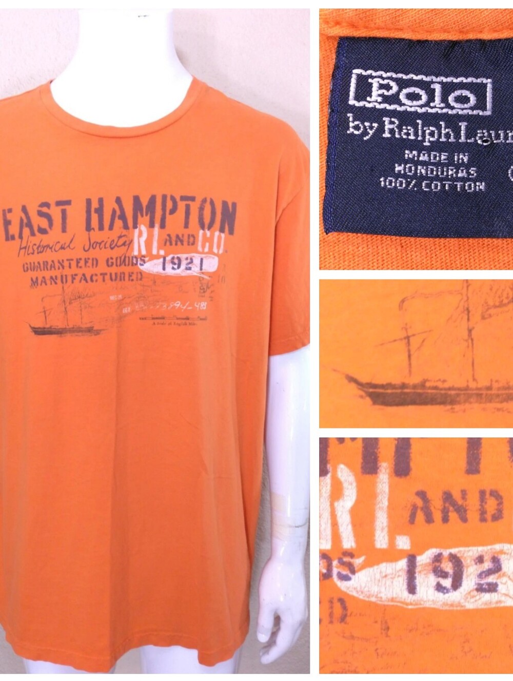 POLO RALPH LAUREN T Shirt EAST HAMPTON Large RL Mens Size L RARE Vtg 90s USA